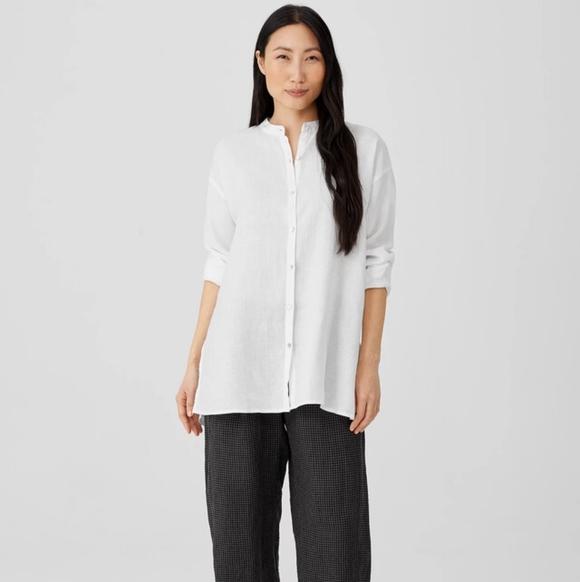 Eileen Fisher Tops - EILEEN FISHER White Linen Tunic Blouse PL